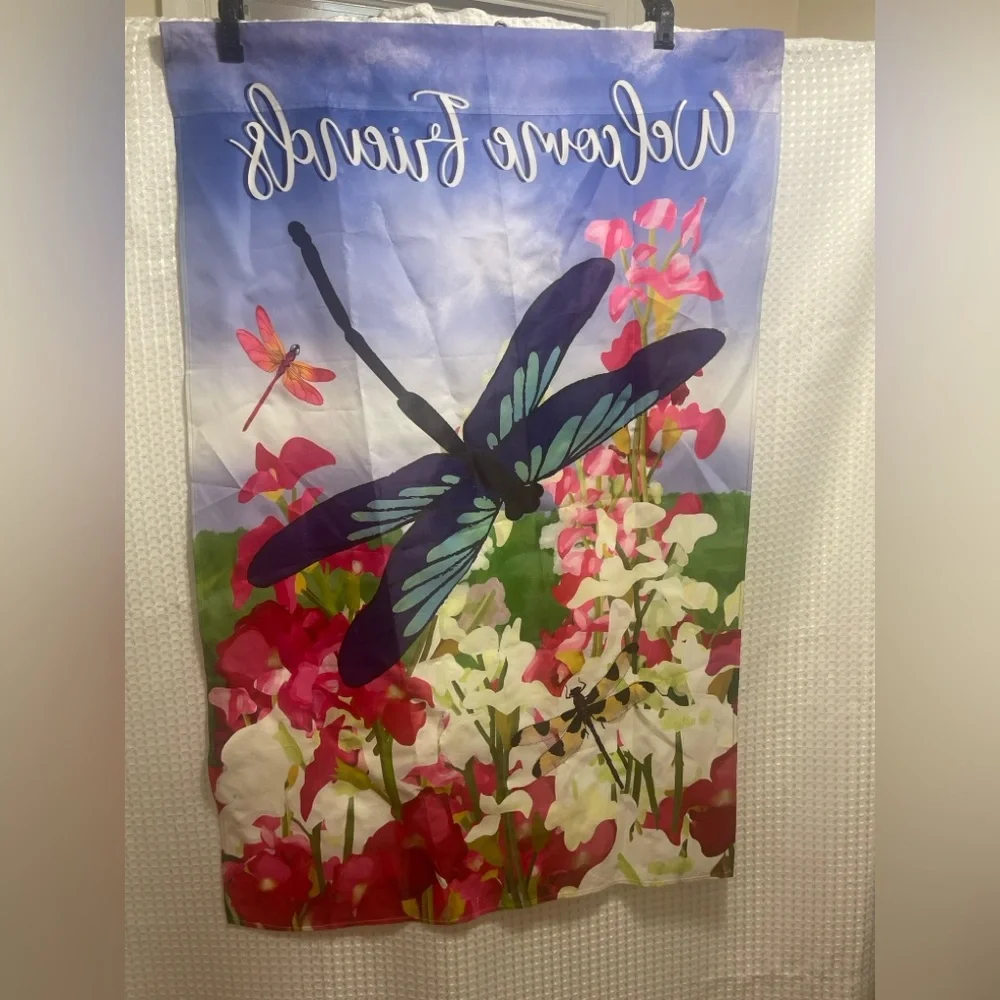 Welcome Friends Dragonfly Garden Flag
